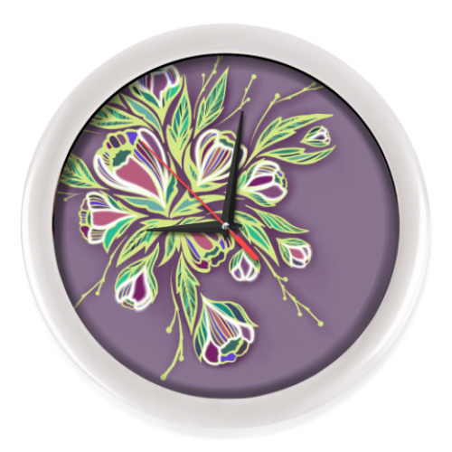 Настенные часы с принтом Glowing flowers