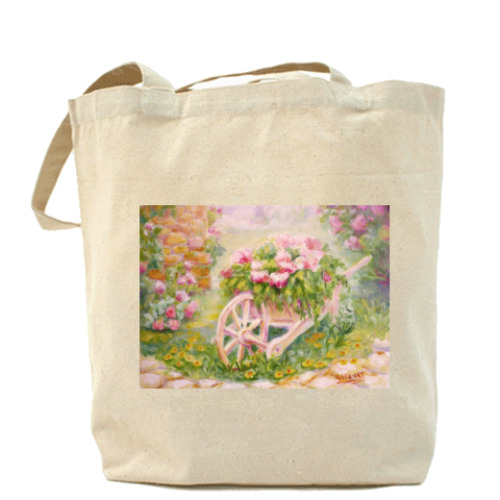 Сумка шоппер с принтом Тележка с цветами