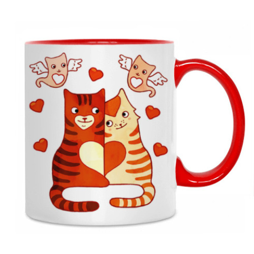 Кружка с принтом Котики и сердечки на День Влюбленных 14 февраля