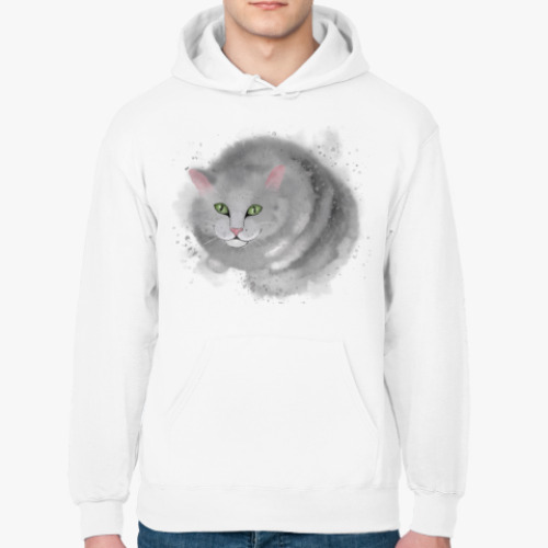 Толстовка худи с принтом Серый кот, кошка