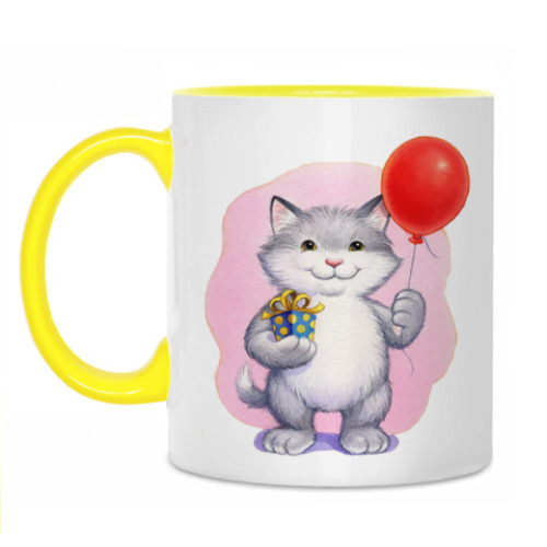 Кружка с принтом Кот и воздушный шарик