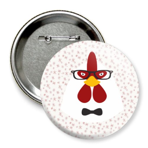 Значок 75мм с принтом Петух Хипстер