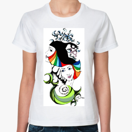 Классическая футболка с принтом two girls