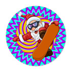 Виниловая наклейка, круг (15 х 15 см) Санта Сноубордист