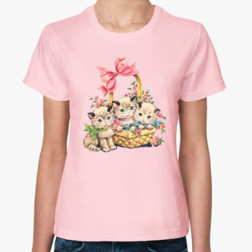 Женская футболка с принтом Котята в корзинке