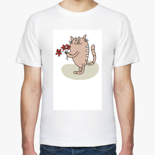 Футболка с принтом  Кот с цветами