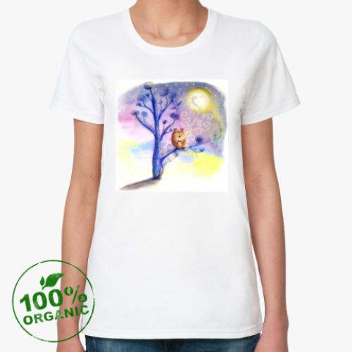 Женская футболка из органик-хлопка с принтом Сова пьет кофе