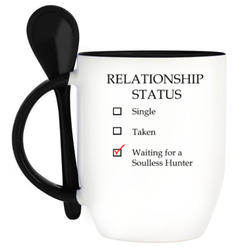 Кружка с ложкой с принтом В ожидании бездушного охотника