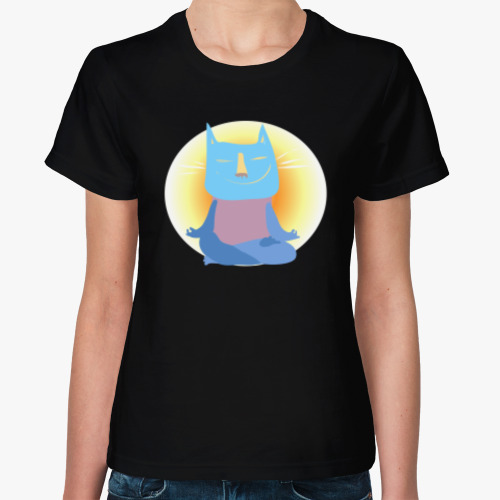 Женская футболка с принтом Кот-Будда