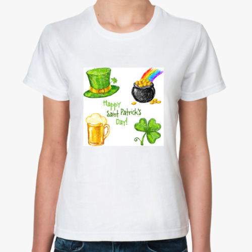 Классическая футболка с принтом Saint Patrick Day sketch