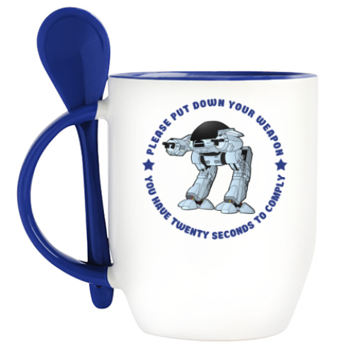 Кружка с ложкой с принтом Robocop 1987