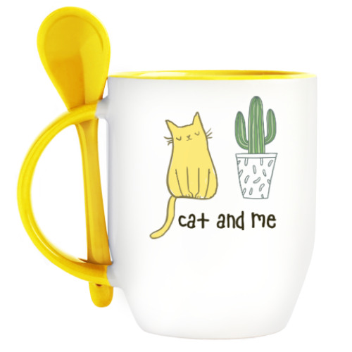 Кружка с ложкой с принтом Cat and me