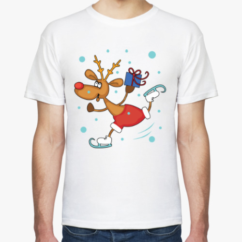 Футболка с принтом Олень на коньках