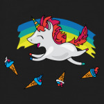 Милый единорог на фоне радуги с мороженым