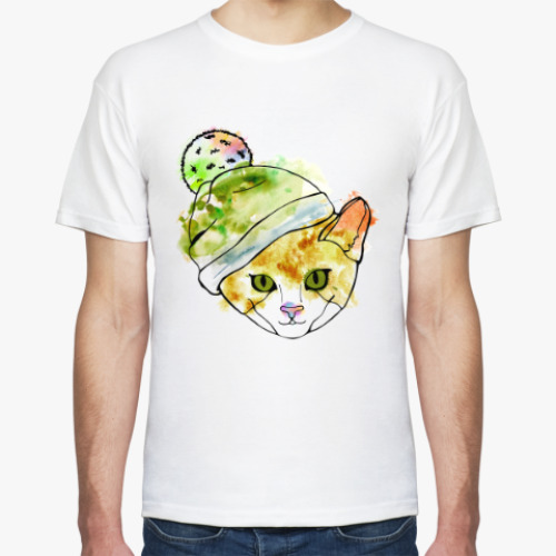 Футболка с принтом Кот в шапке