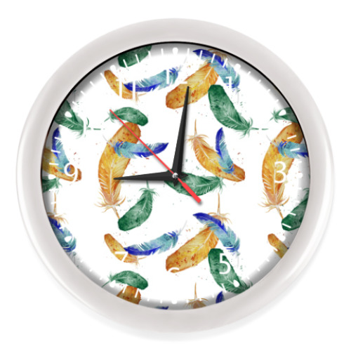 Настенные часы с принтом Узор Перья, бохо