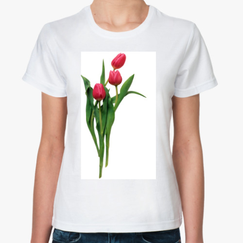 Классическая футболка с принтом Тюльпаны