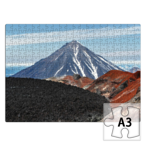 Пазл с принтом Вулканы, летний пейзаж полуострова Камчатка