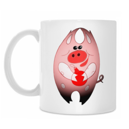 Кружка с принтом Свинни Хрю с елочной игрушкой