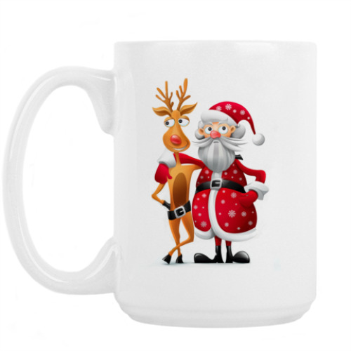 Кружка с принтом Дед мороз и олень
