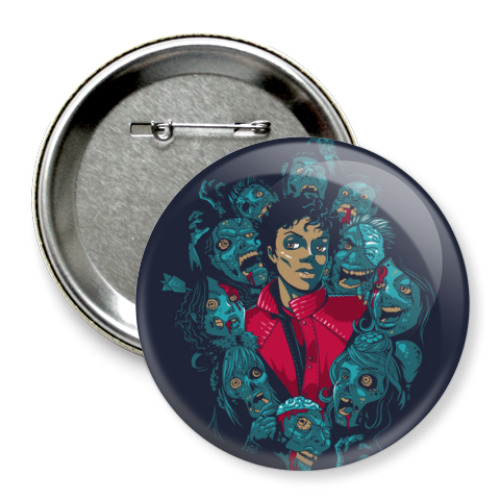 Значок 75мм с принтом Майкл и зомби