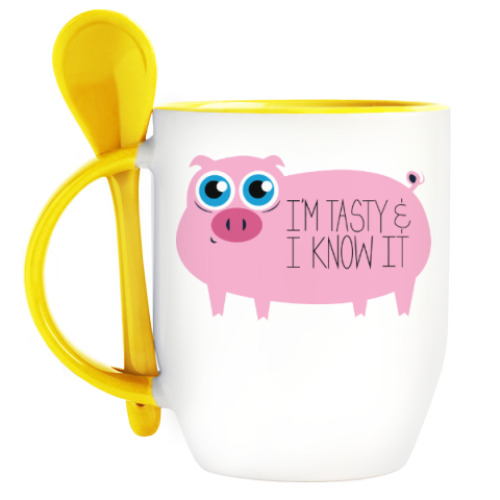 Кружка с ложкой с принтом Я вкусный