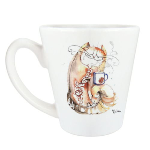 Чашка Латте с принтом Кофе и Кот