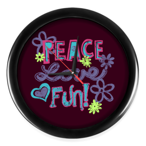 Настенные часы с принтом Мир, Любовь, Веселье!