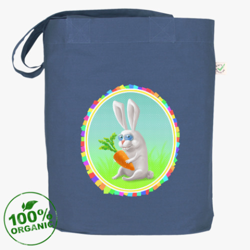 Сумка шоппер с принтом Глазастый заяц с морковкой