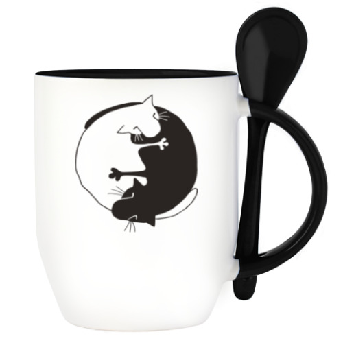 Кружка с ложкой с принтом  Инь-Ян