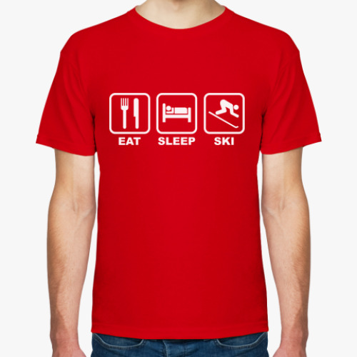Футболка с принтом Еда Сон Лыжи.