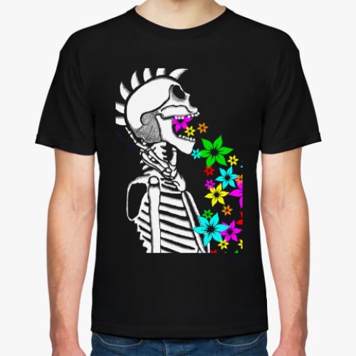 Футболка с принтом Скелет с цветами