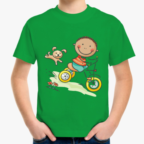 Детская футболка с принтом Мальчик на велосипеде