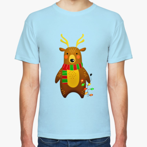 Футболка с принтом Новогодний медведь