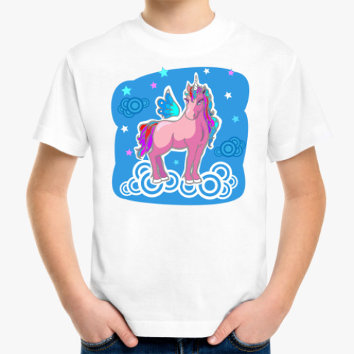 Детская футболка с принтом  Единорог на облаках