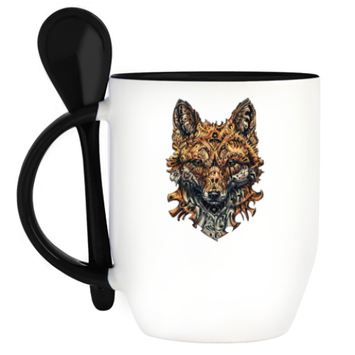 Кружка с ложкой с принтом Mechanical Fox