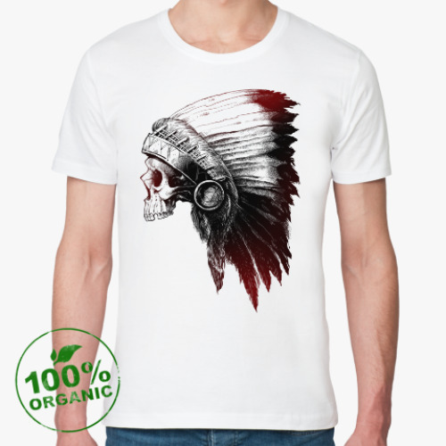 Футболка из органик-хлопка с принтом Череп Индейца