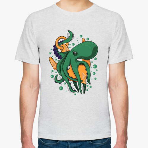 Футболка с принтом Морское чудовище осьминог обвивший якорь под водой
