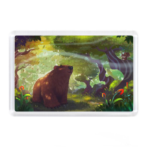 Магнит с принтом Мишка в волшебном лесу