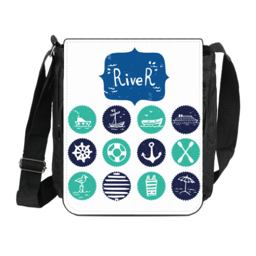 Сумка на плечо (мини-планшет) с принтом Речной круиз