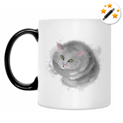 Кружка-хамелеон с принтом Серый кот, кошка