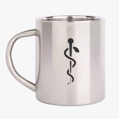 Кружка металлическая с принтом Посох медицина змея