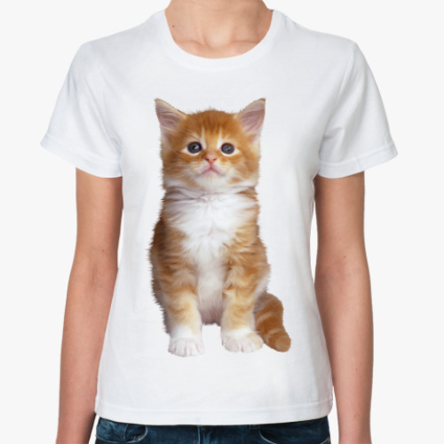 Классическая футболка с принтом Кошка