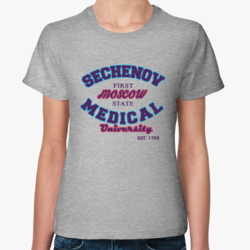 Женская футболка с принтом Первый мед Сеченова