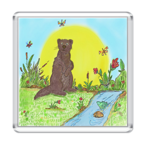 Магнит с принтом Выдра у ручья