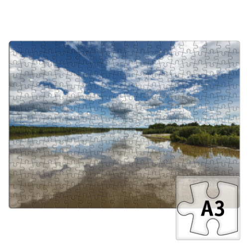 Пазл с принтом Лето, облака. Река Камчатка, Камчатский край