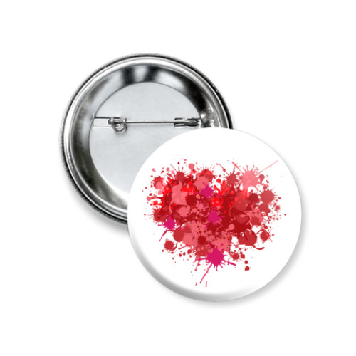 Значок 37мм с принтом Сердце из брызг краски