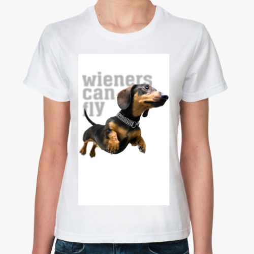 Классическая футболка с принтом Wiener Can Fly