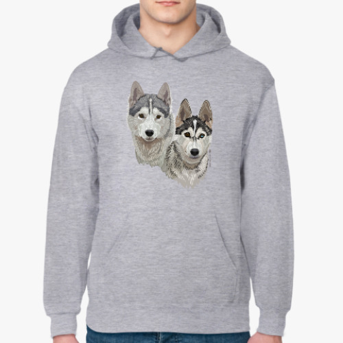 Толстовка худи с принтом Хаски. Собаки.