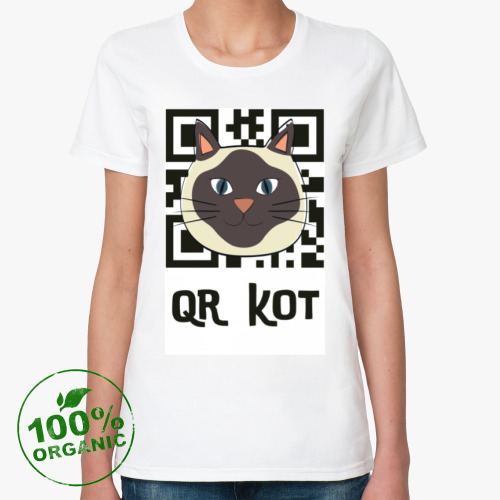 Женская футболка из органик-хлопка с принтом QR КОТ